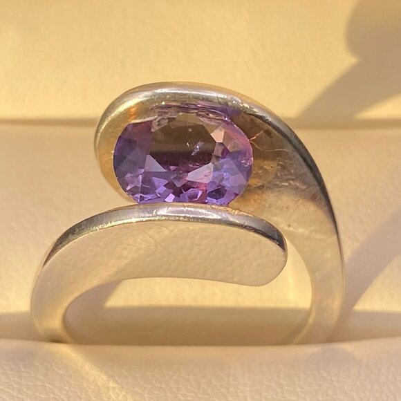 Rare Blue Purple Topaz Sterling Silver Modernist Ring Sz. 8.75 - 7.4 gm 3 Carats - Picture 13 of 16